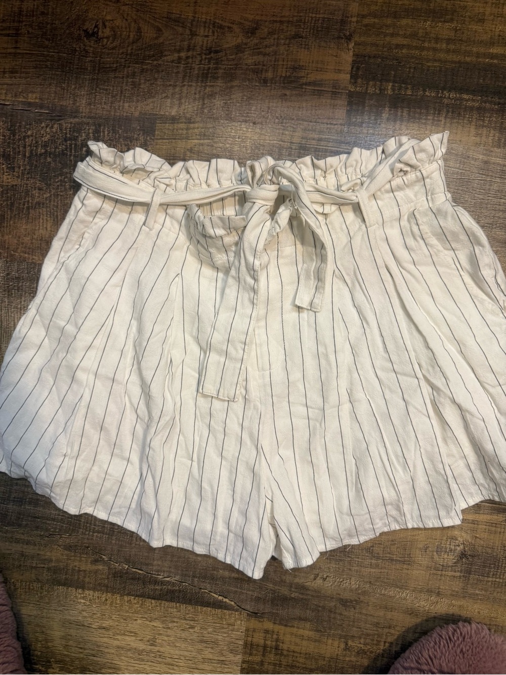 Altar'd State Ivory Shorts with Thin Navy Stripes